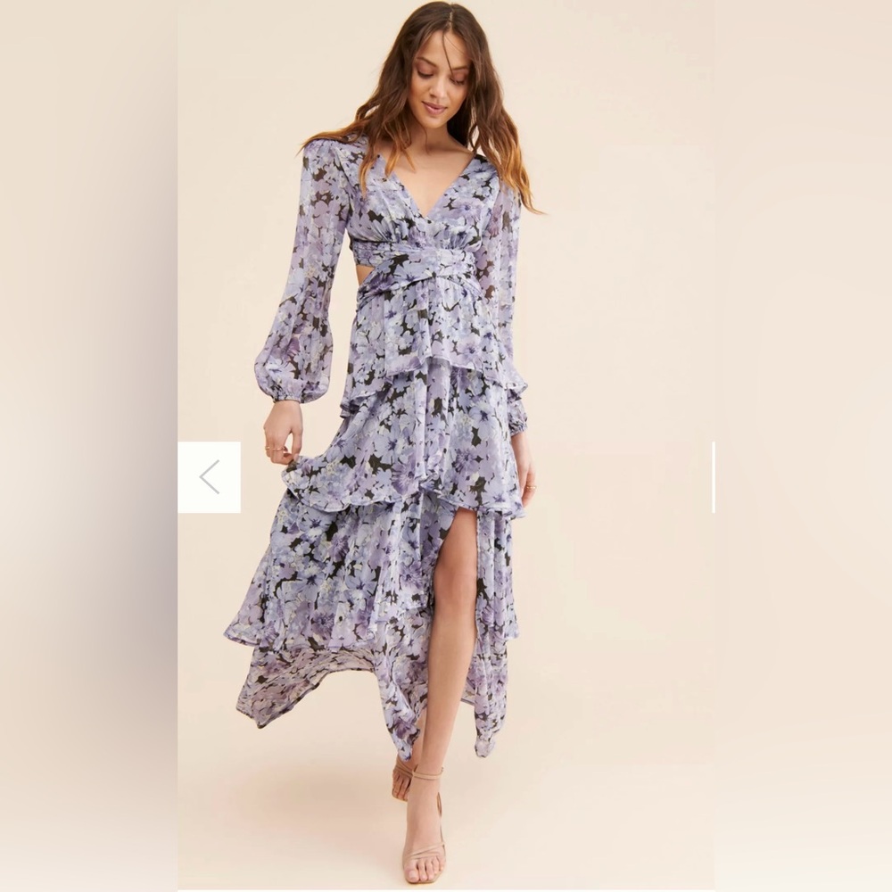 ASTR Anora Floral Tiered Maxi Dress in purple floral